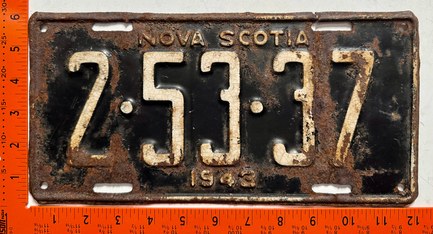 1943 Nova Scotia #2-53-37 Passenger License Plate