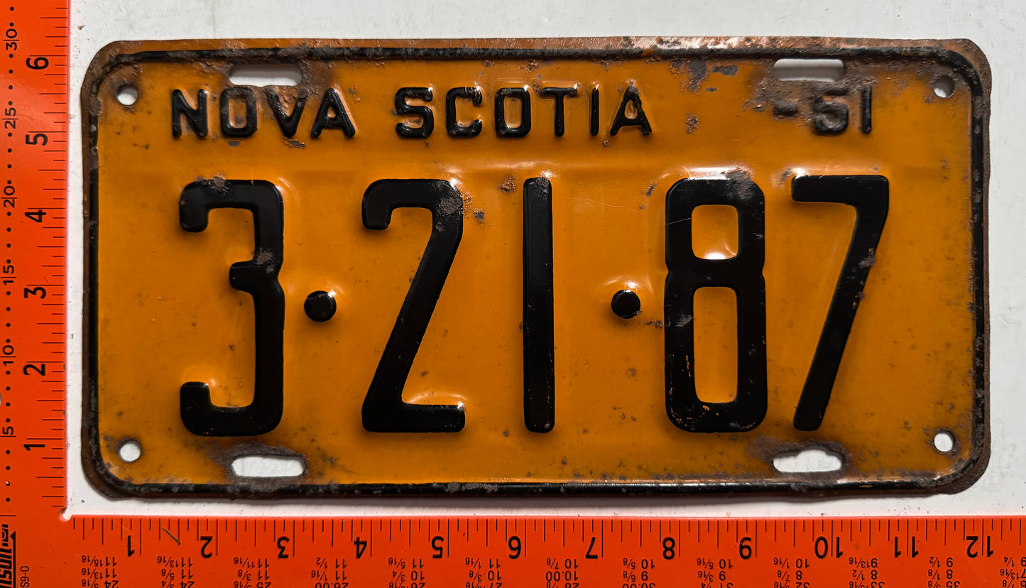 1951 Nova Scotia #3-21-87 Passenger License Plate