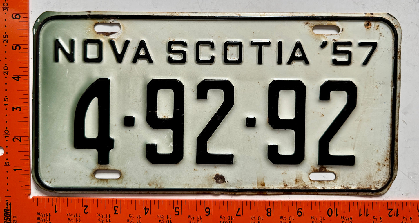 1957 Nova Scotia #4-92-92 Passenger License Plate