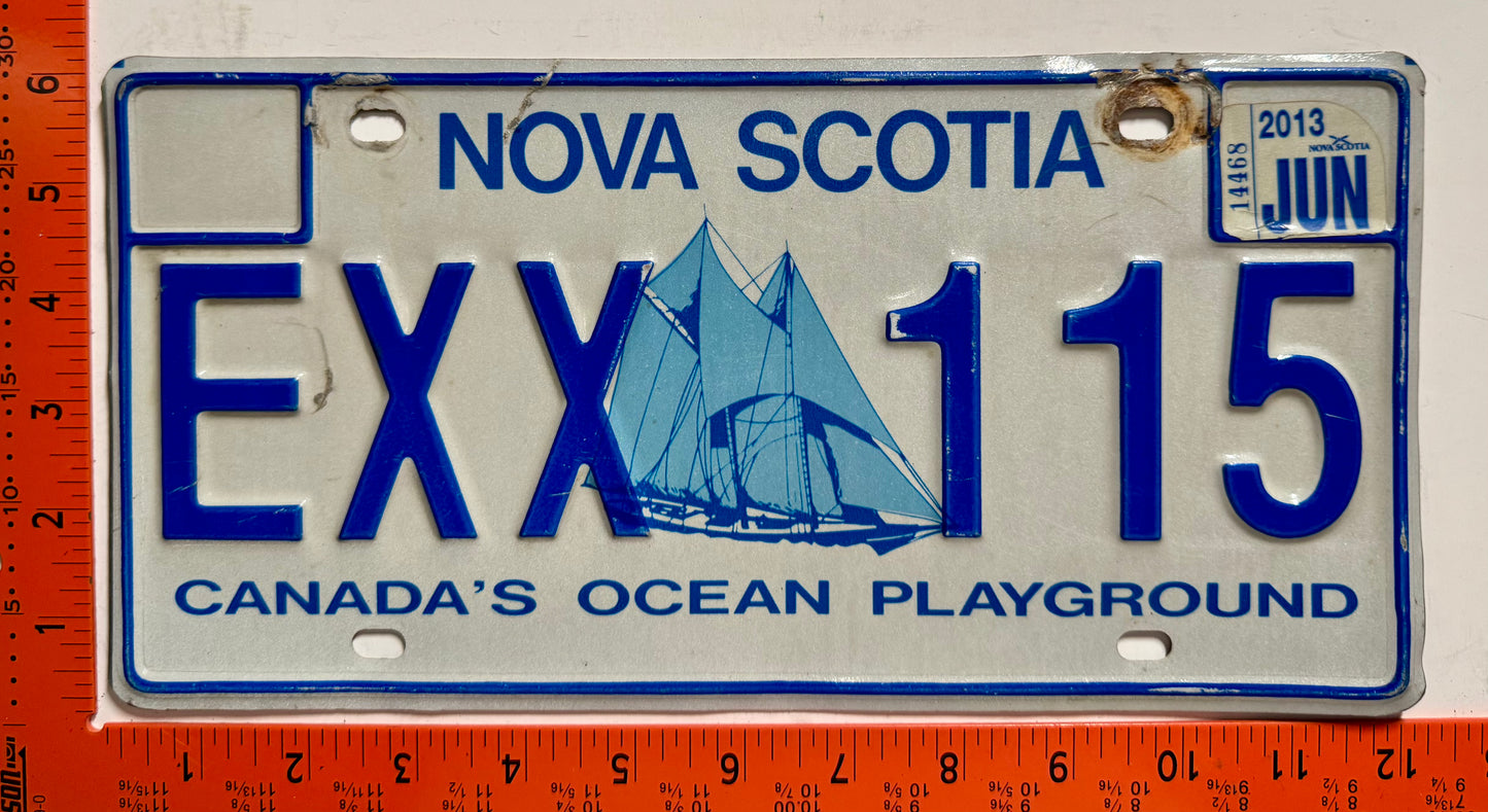 2013 Nova Scotia #EXX 115 Passenger License Plate