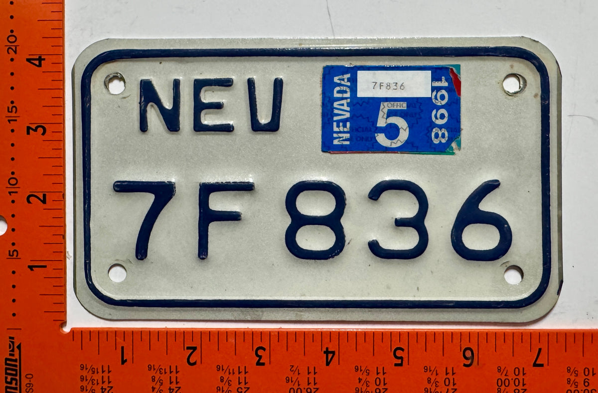 1998 Nevada #7F836 Motorcycle License Plate