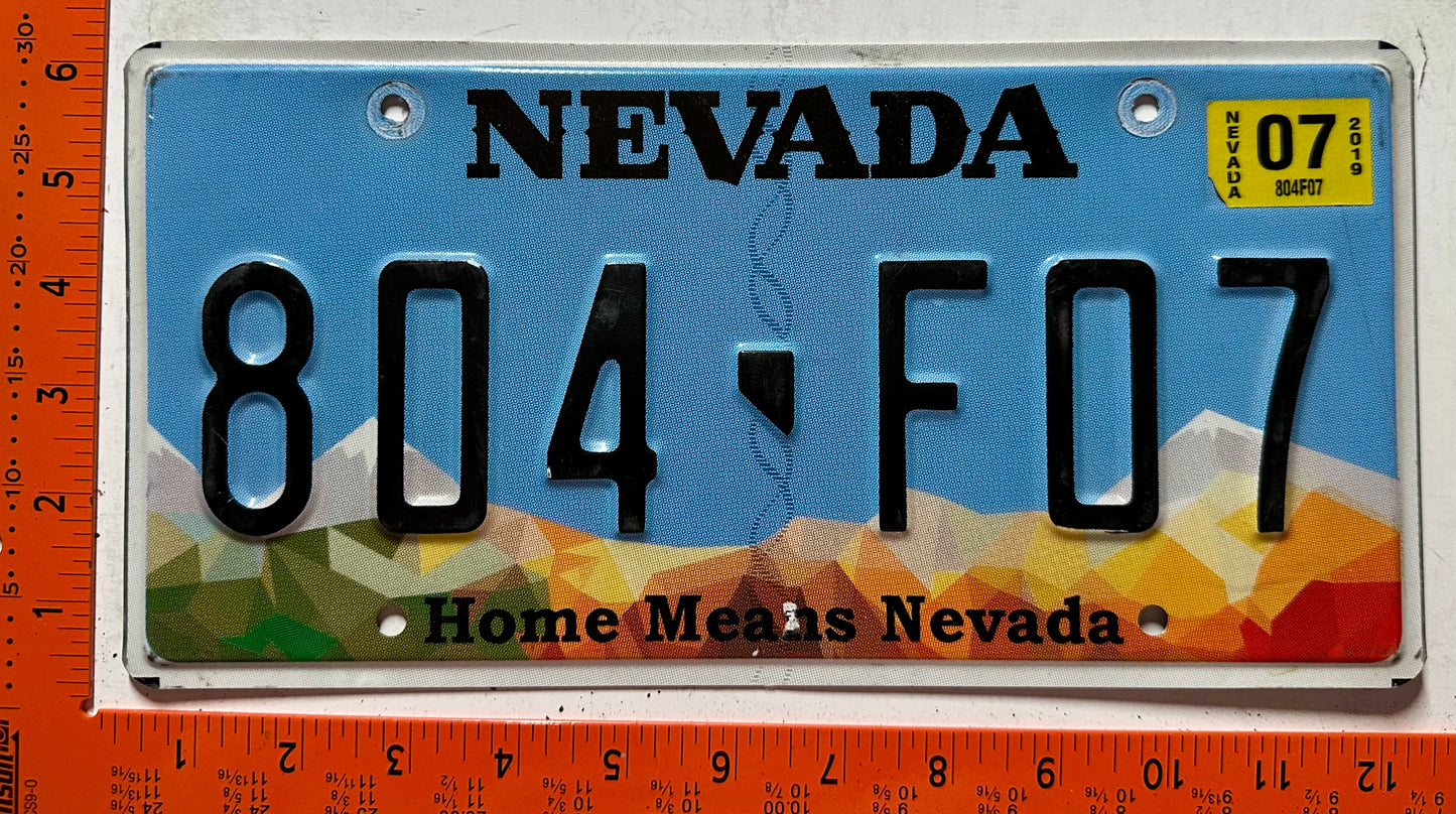 2019 Nevada #804-F07 Passenger License Plate