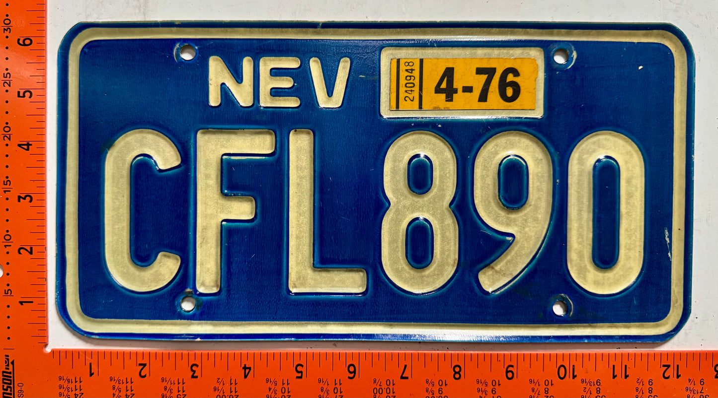 1976 Nevada #CFL890 Passenger License Plate