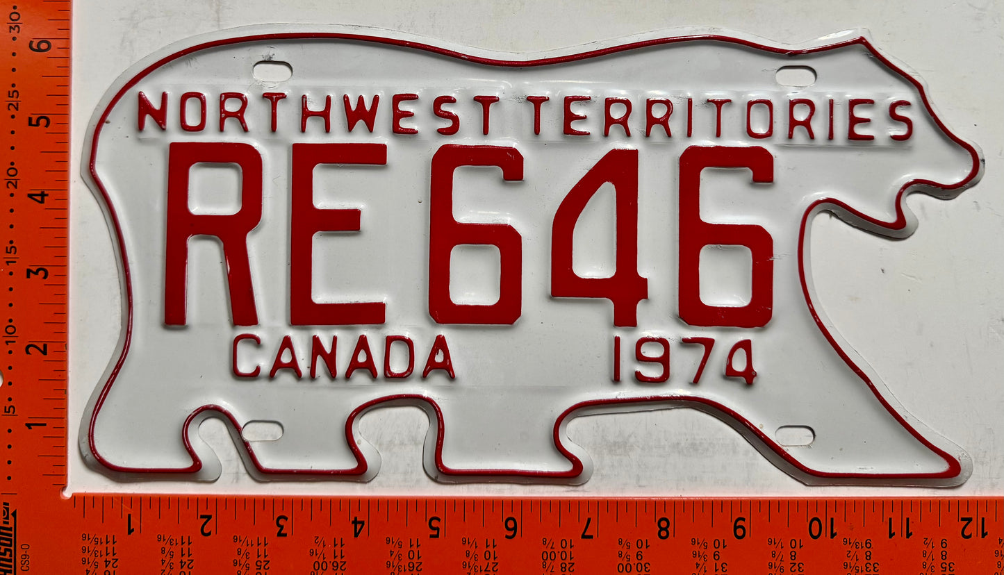1974 Northwest Territories #RE 646 Rental License Plate