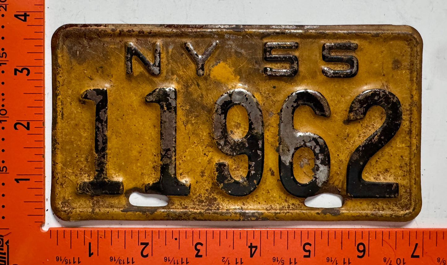 1955 New York #11962 Motorcycle License Plate