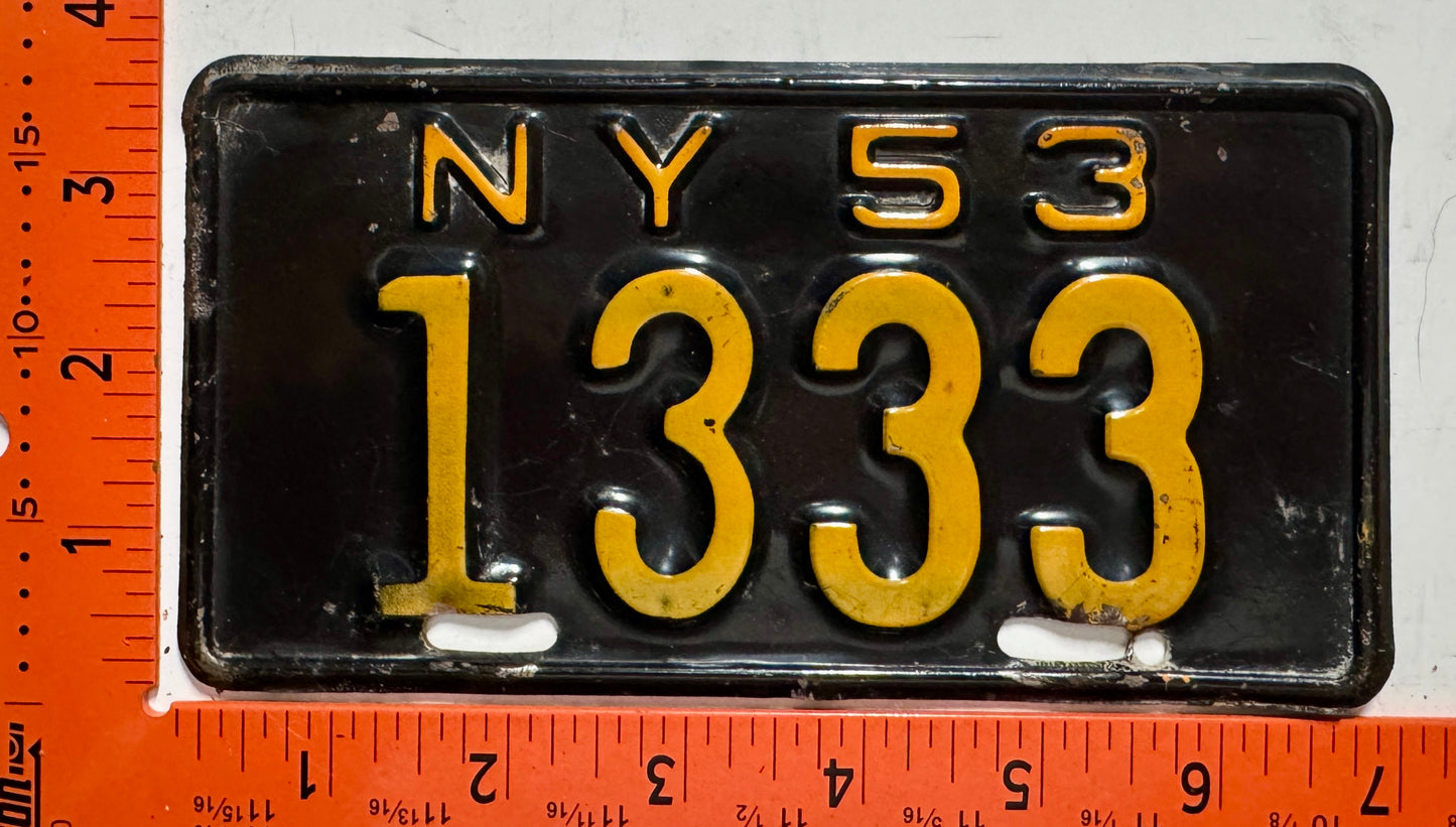 1953 New York #1333 Motorcycle License Plate
