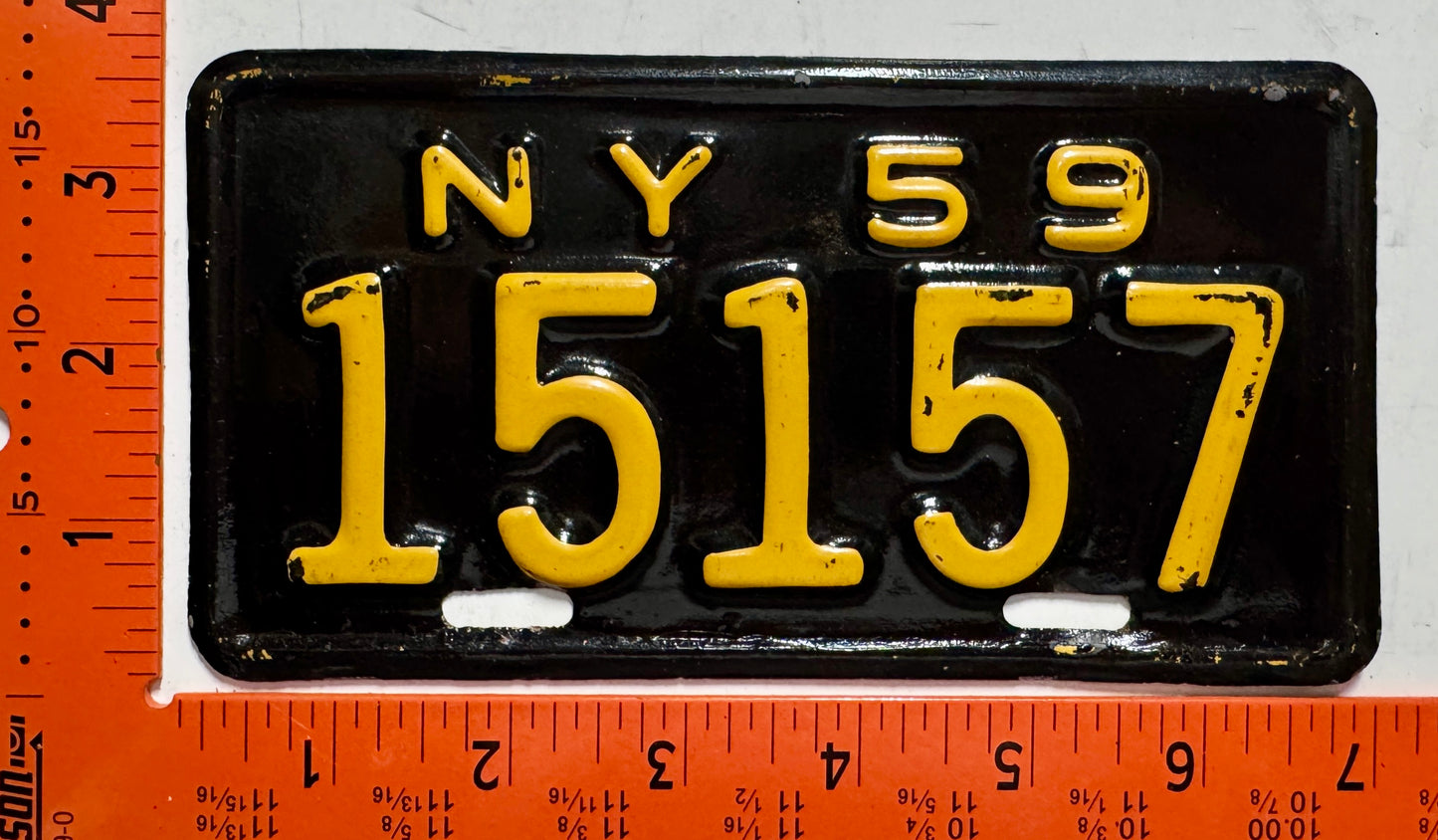 1959 New York #15157 Motorcycle License Plate (Repaint)