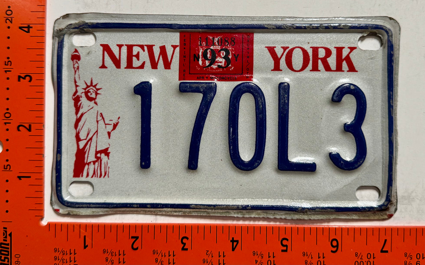 1993 New York #170L3 Motorcycle License Plate