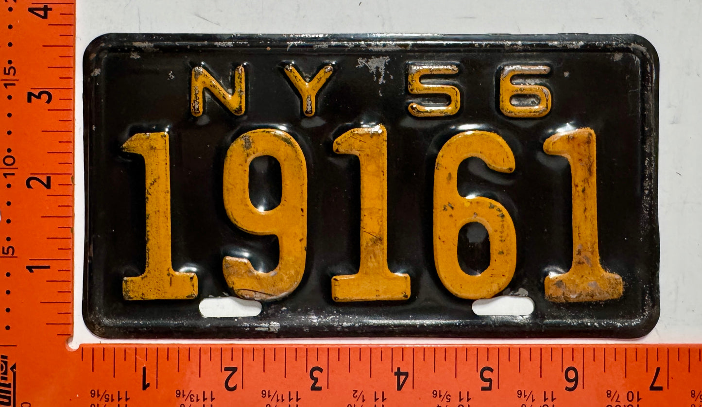 1956 New York #19161 Motorcycle License Plate