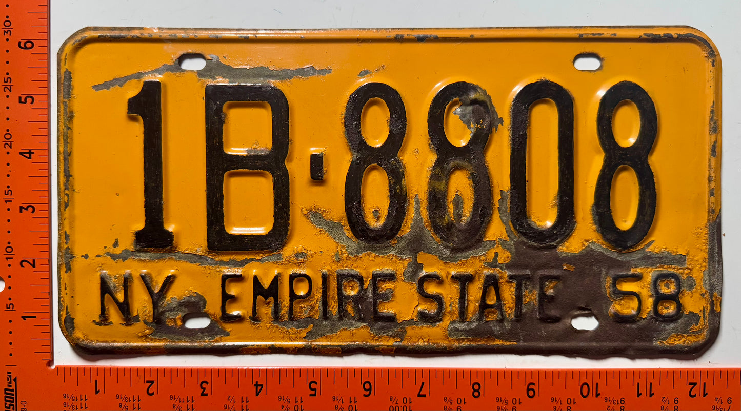 1958 New York #1B-8808 Passenger License Plate