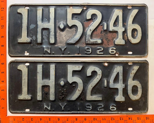 1926 New York #1H-52-46 Passenger License Plate Pair