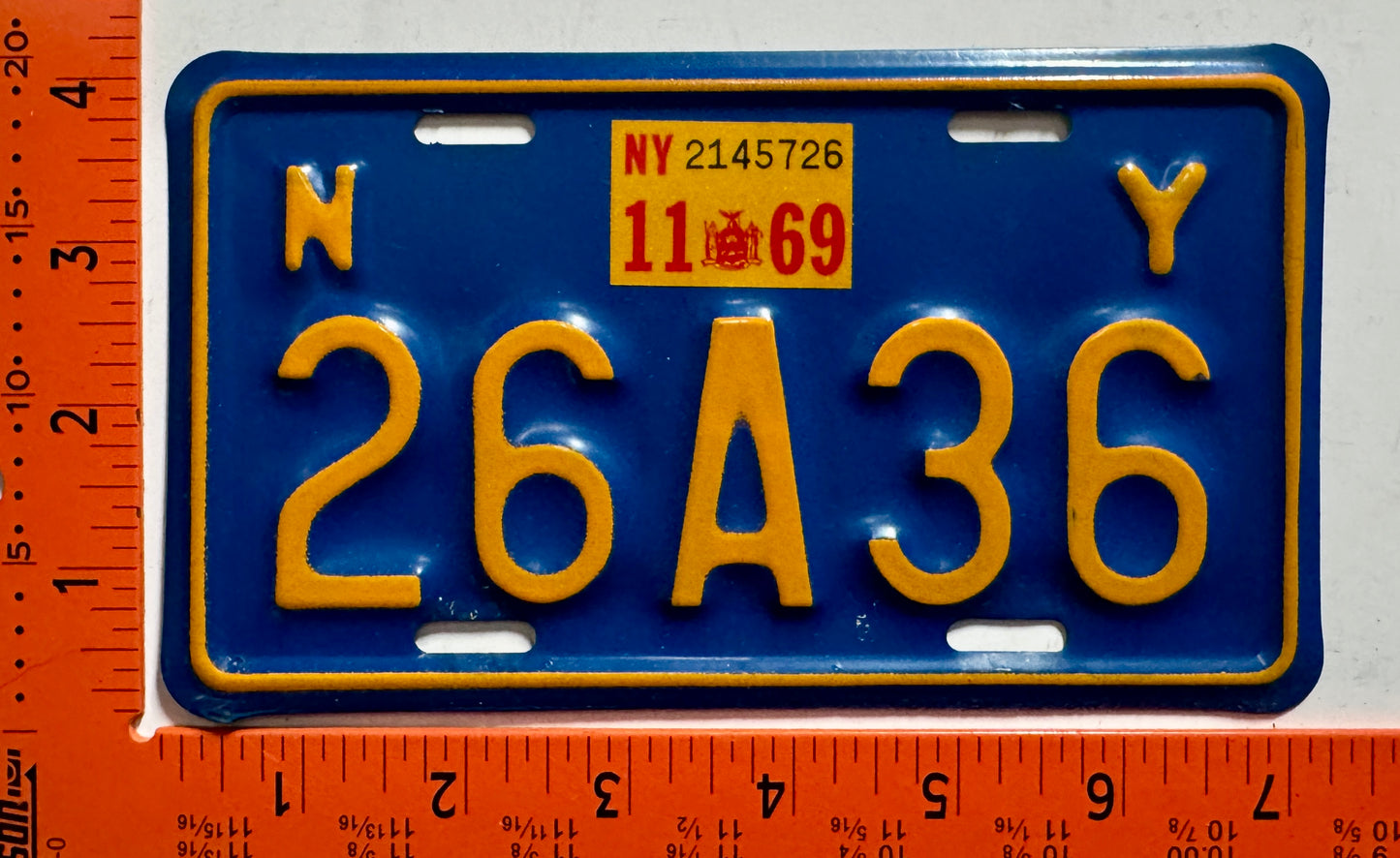 1969 New York #26A36 Motorcycle License Plate