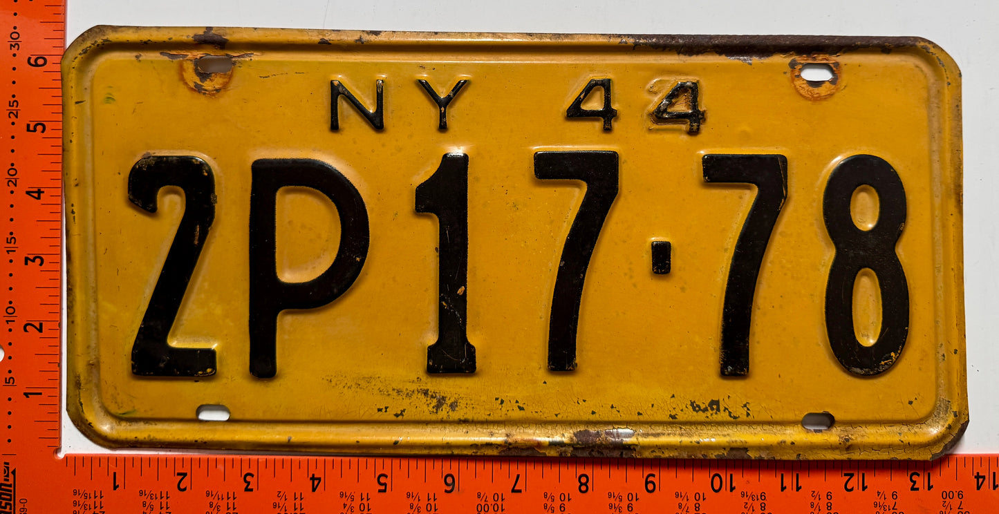 1944 New York #2P 17-78 Passenger License Plate