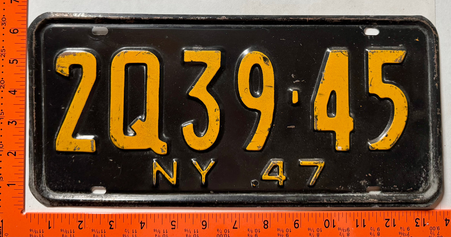 1947 New York #2Q39-45 Passenger License Plate