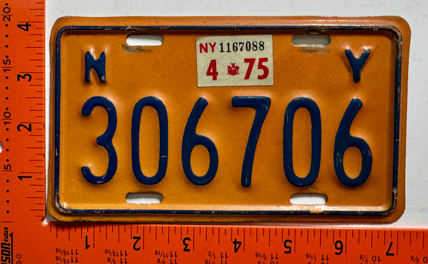 1975 New York #306706 Motorcycle License Plate