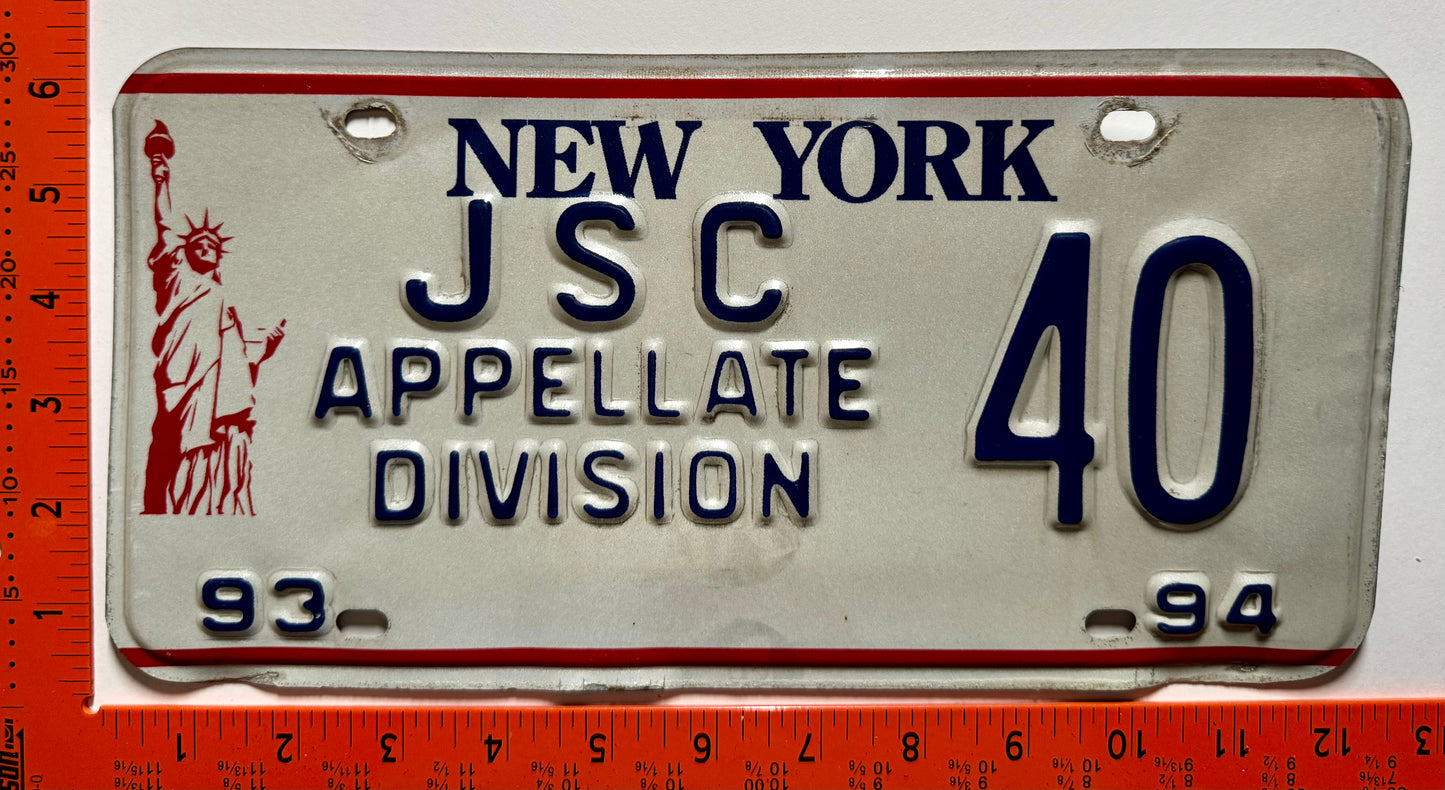 1993/1994 New York #40 JSC Appellate Division Judge License Plate