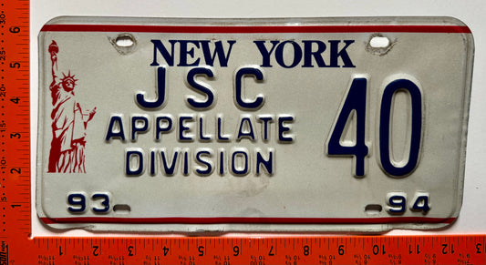 1993/1994 New York #40 JSC Appellate Division Judge License Plate