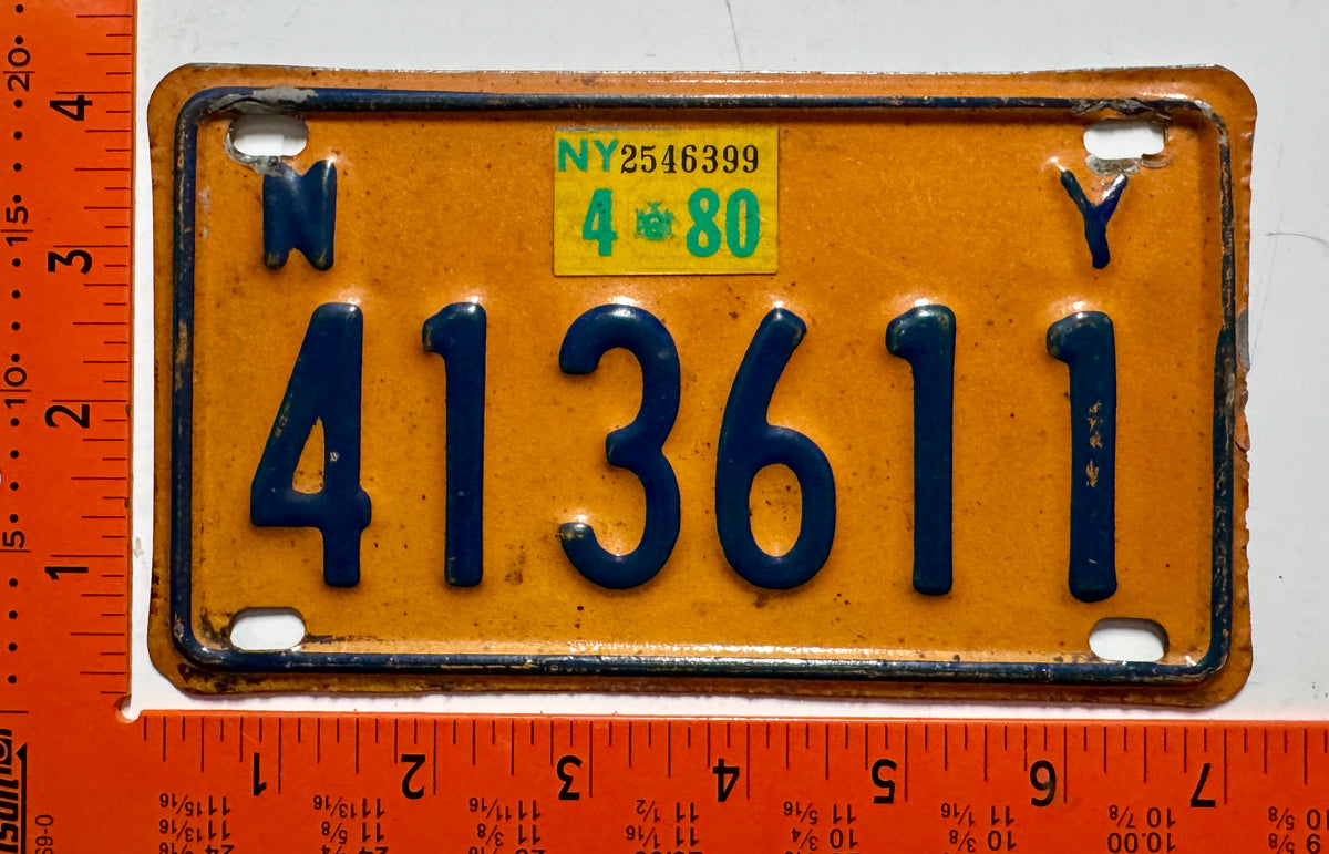 1980 New York #413611 Motorcycle License Plate