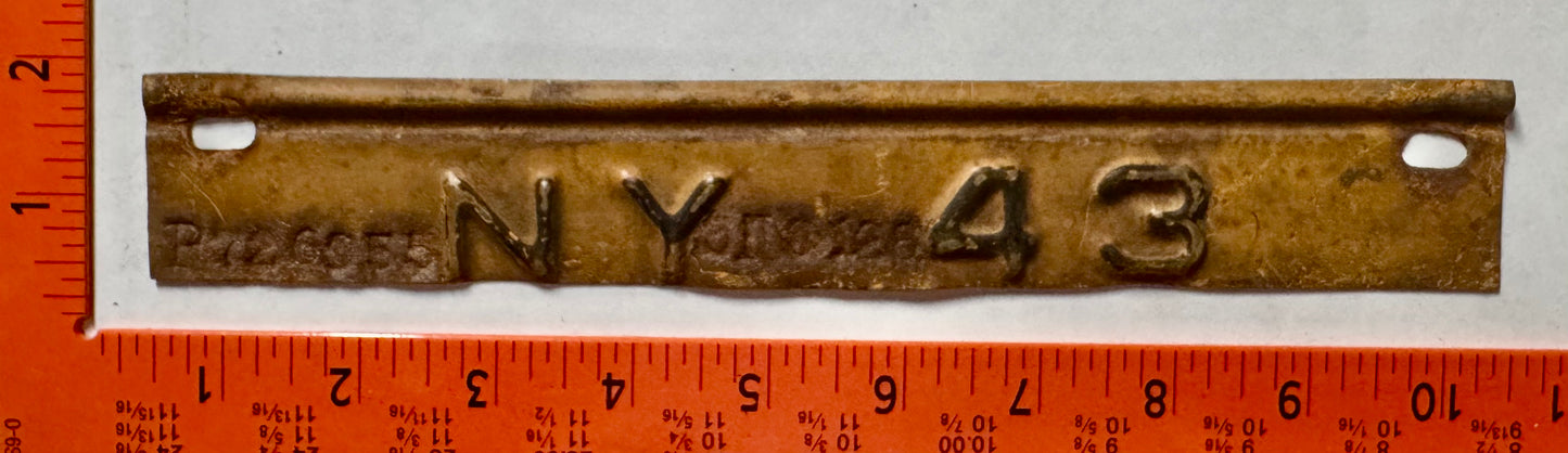 1943 New York Passenger License Plate Date Tab
