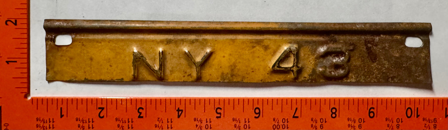 1943 New York Passenger License Plate Date Tab