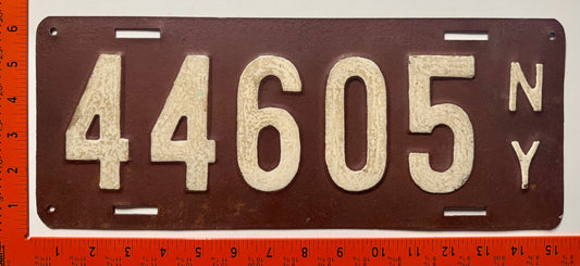 1911 New York #44605 Passenger License Plate (Repaint)