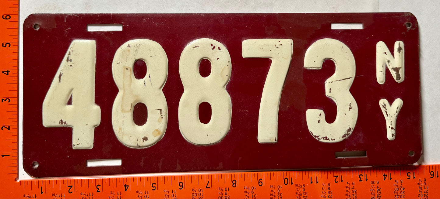 1911 New York #48873 Passenger License Plate (Repaint)