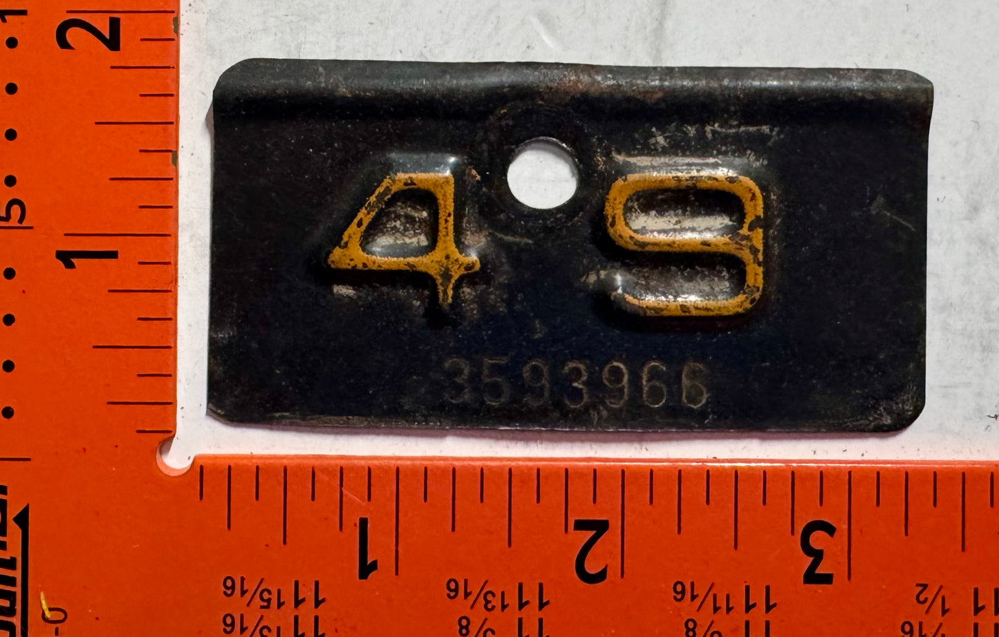 1949 New York #3593966 Passenger License Plate Date Tab