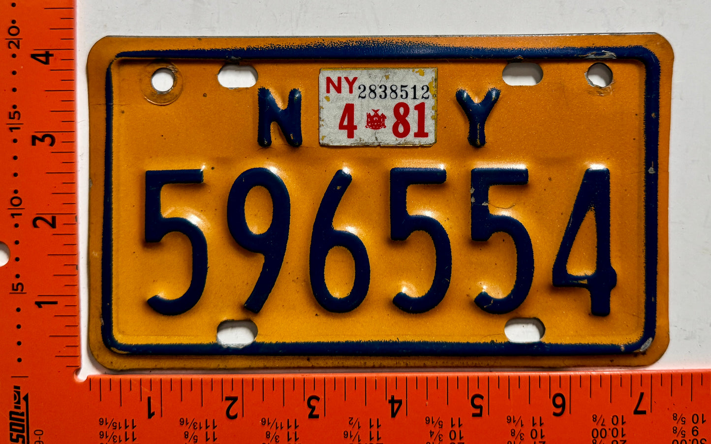 1981 New York #596554 Motorcycle License Plate