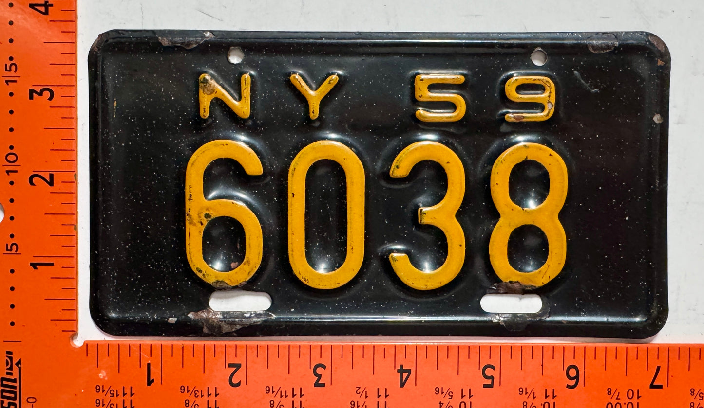 1959 New York #6038 Motorcycle License Plate
