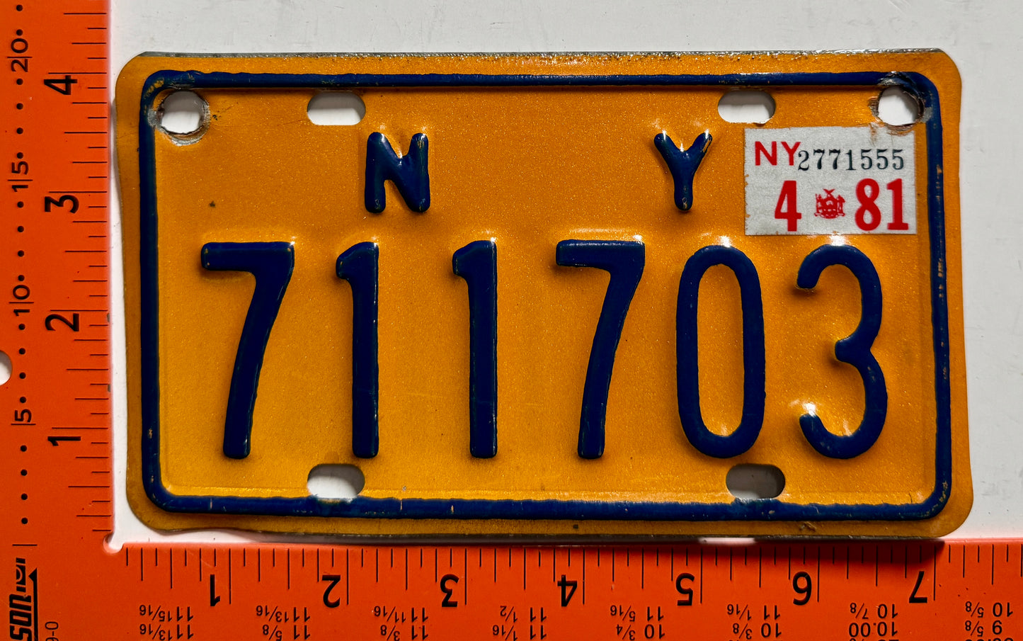 1981 New York #711703 Motorcycle License Plate