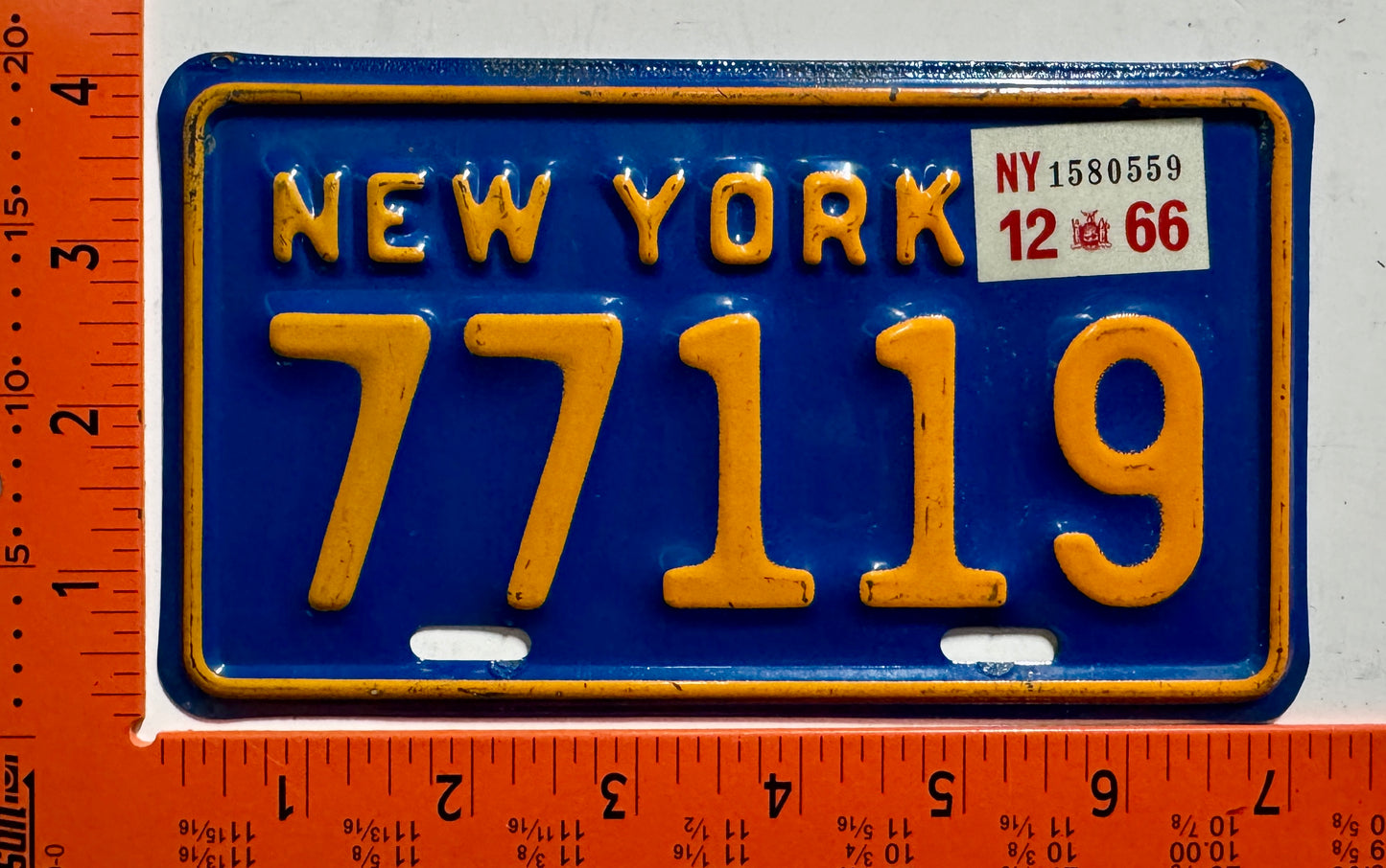 1966 New York #77119 Motorcycle License Plate