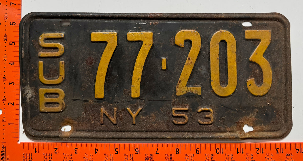 1953 New York #77-203 Suburban License Plate