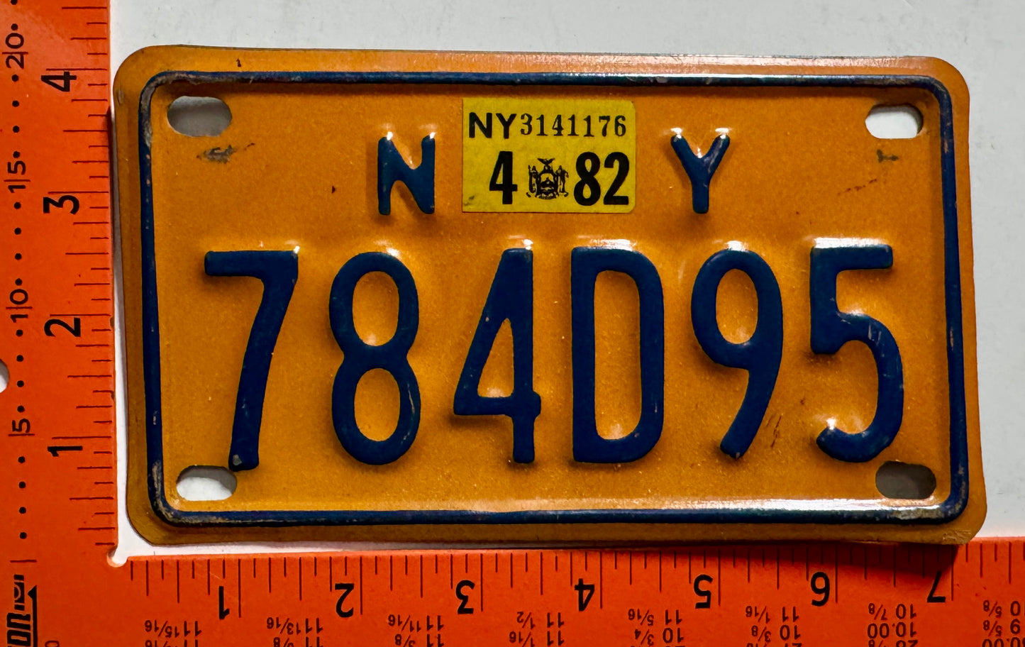 1982 New York #784D95 Motorcycle License Plate