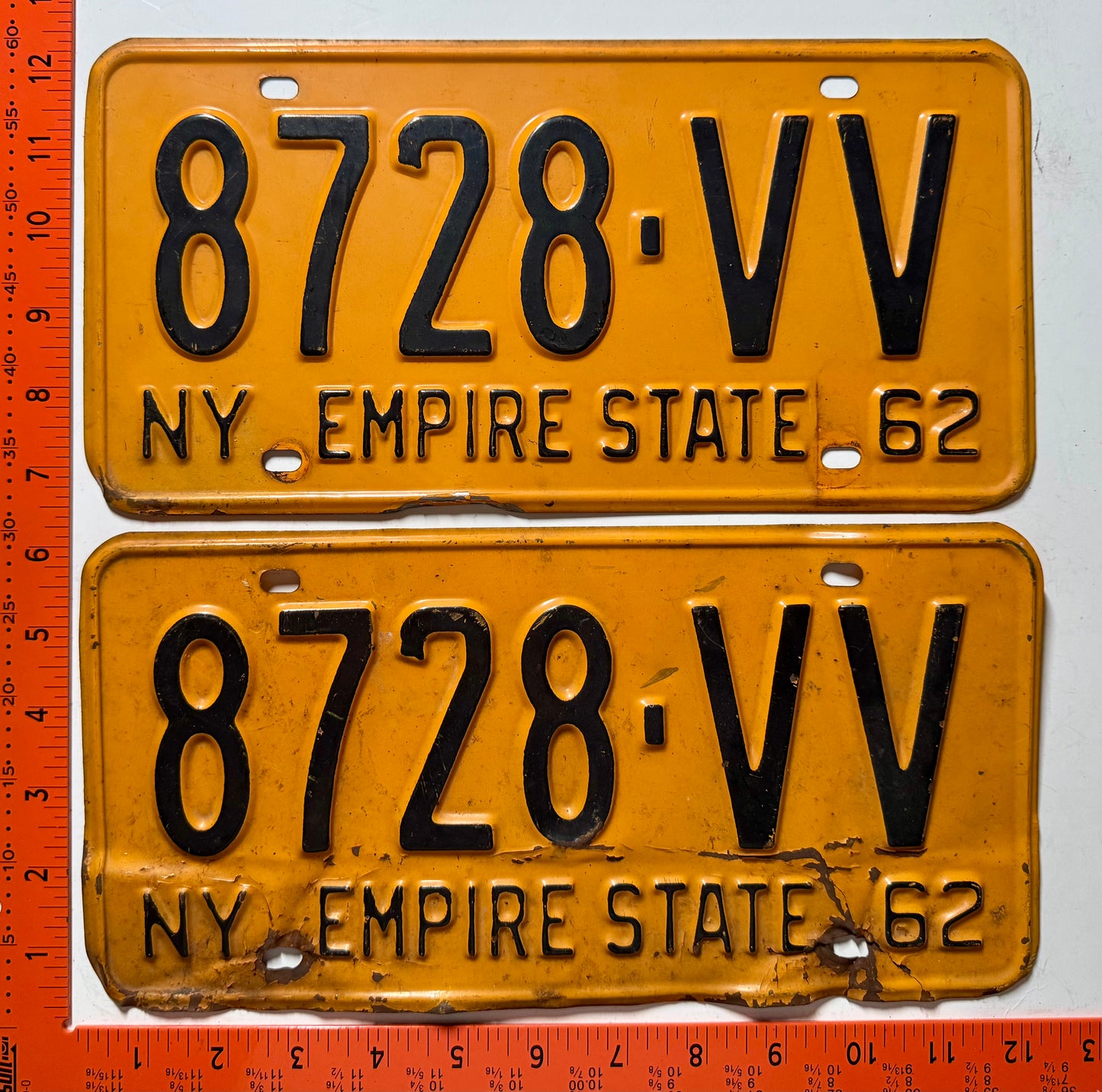 1962 New York #8728-VV Passenger License Plate (Pair)