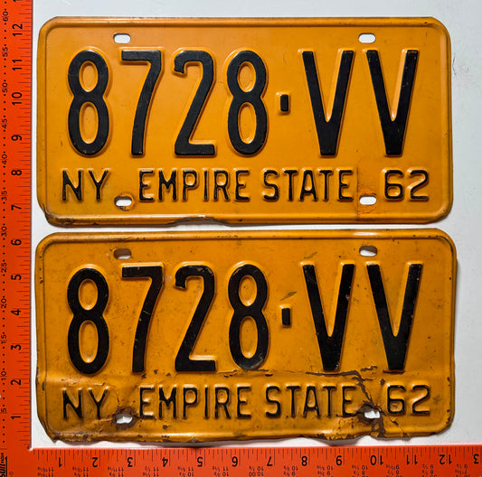 1962 New York #8728-VV Passenger License Plate (Pair)