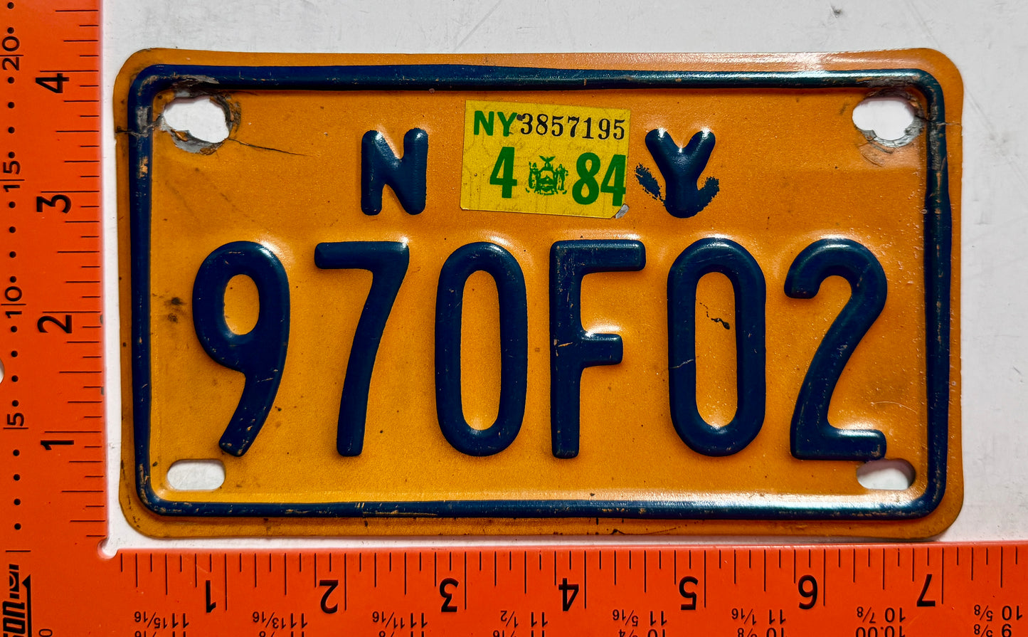 1984 New York #970F02 Motorcycle License Plate