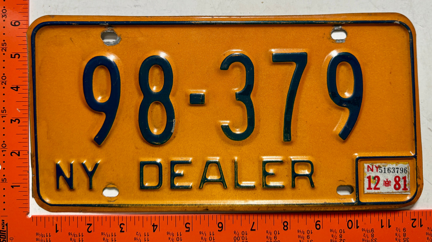 1981 New York #98-379 Dealer License Plate