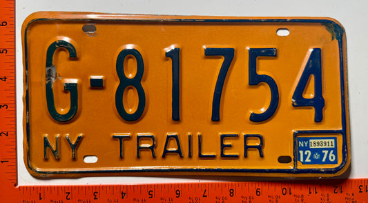 1976 New York #G-81754 Trailer License Plate