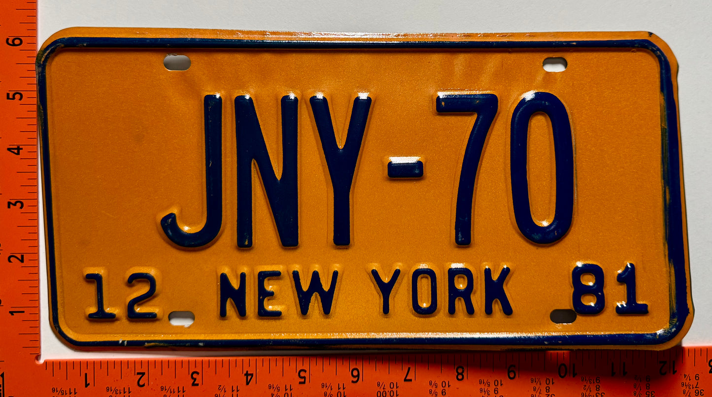 1981 New York #JNY-70 Civil Court Judge License Plate