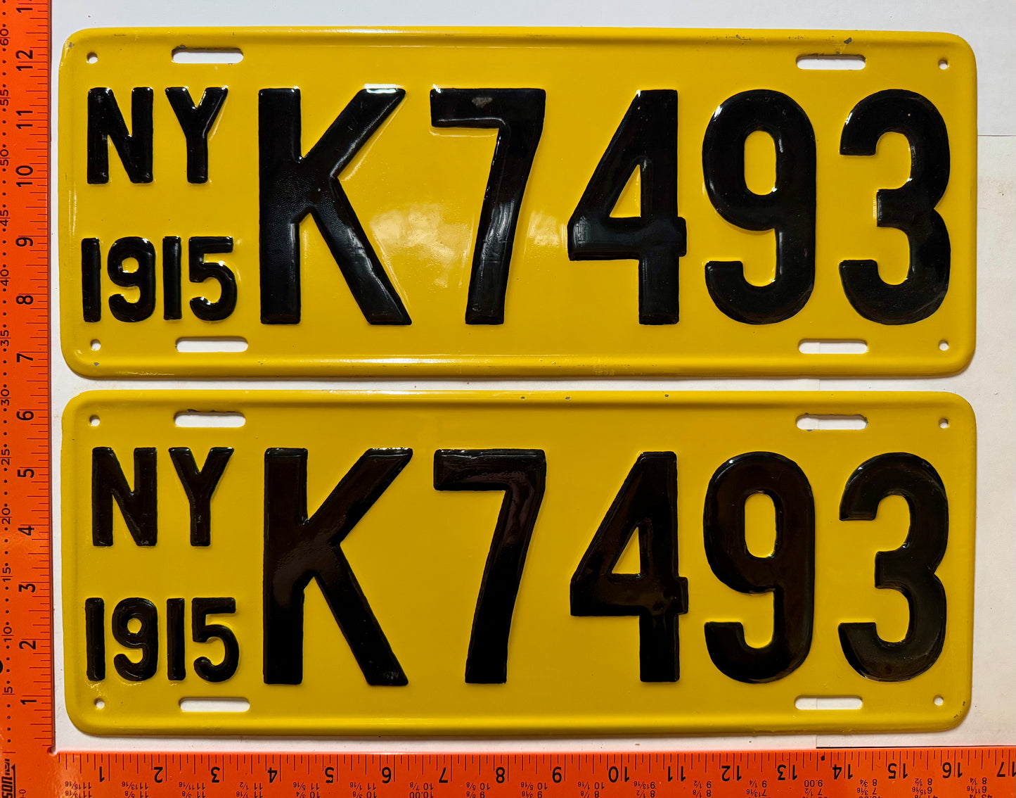 1915 New York #K7493 Passenger License Plate Pair