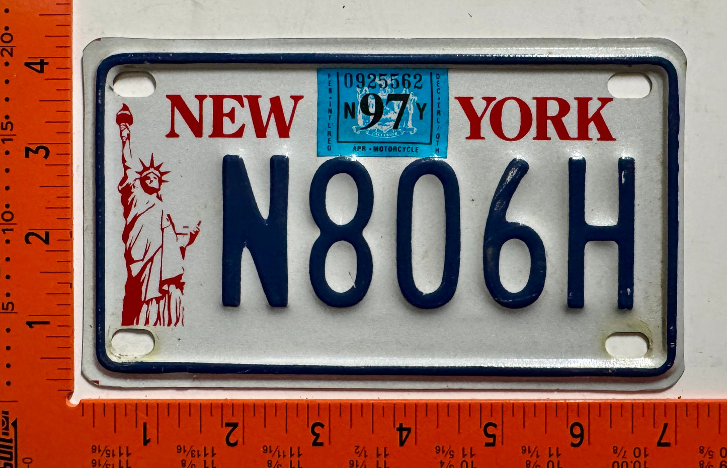 1997 New York #H806H Motorcycle License Plate