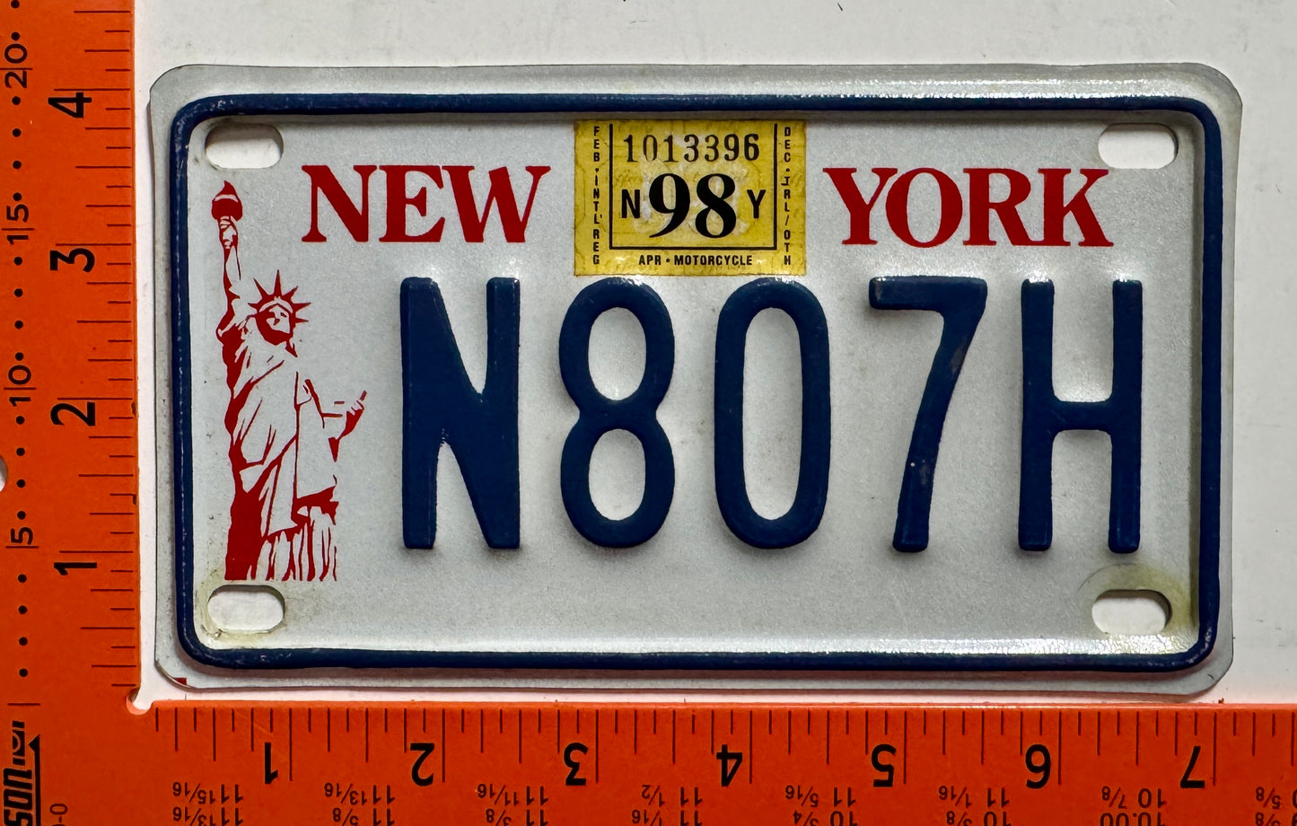 1998 New York #H807H Motorcycle License Plate