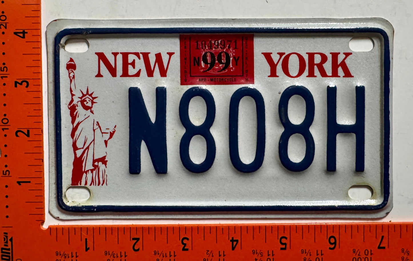 1999 New York #H808H Motorcycle License Plate