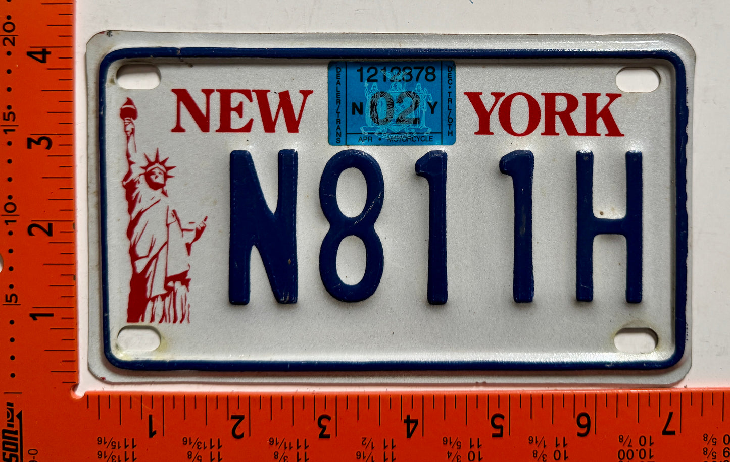 2002 New York #H811H Motorcycle License Plate