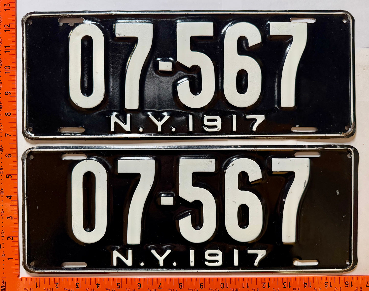 1917 New York #O7-567 Omnibus License Plate Pair (Repaint)