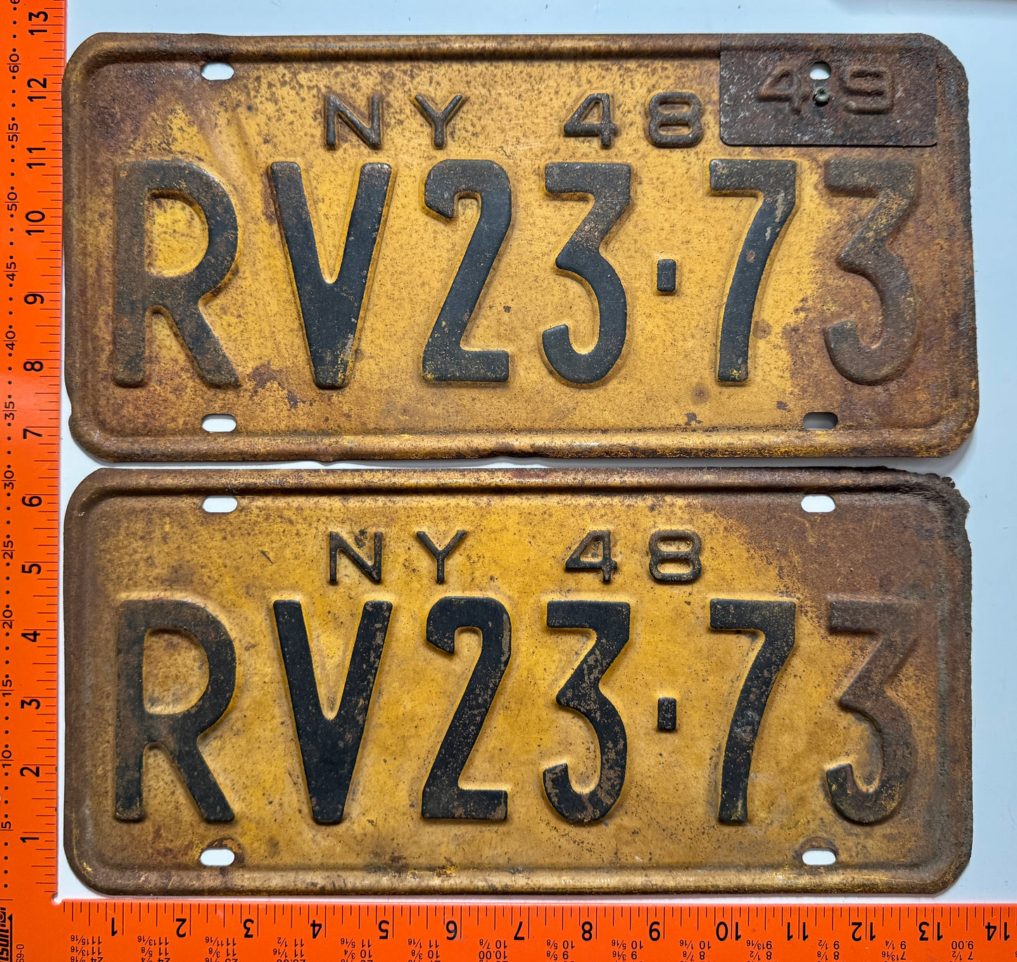 1948/1949 New York #RV23-73 Passenger License Plate (Pair)