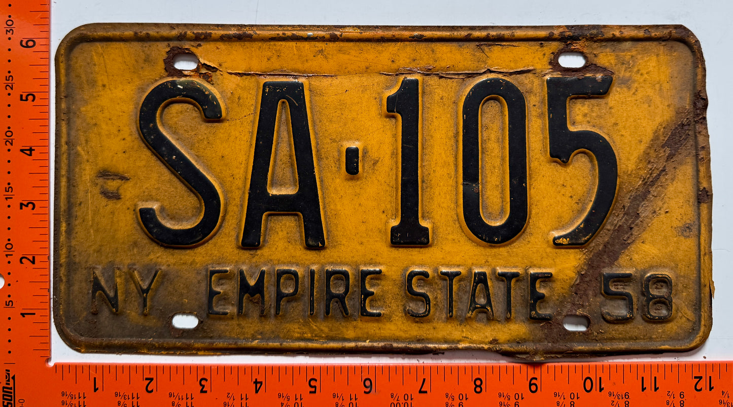 1958 New York #SA-105 Passenger License Plate (Crafter)
