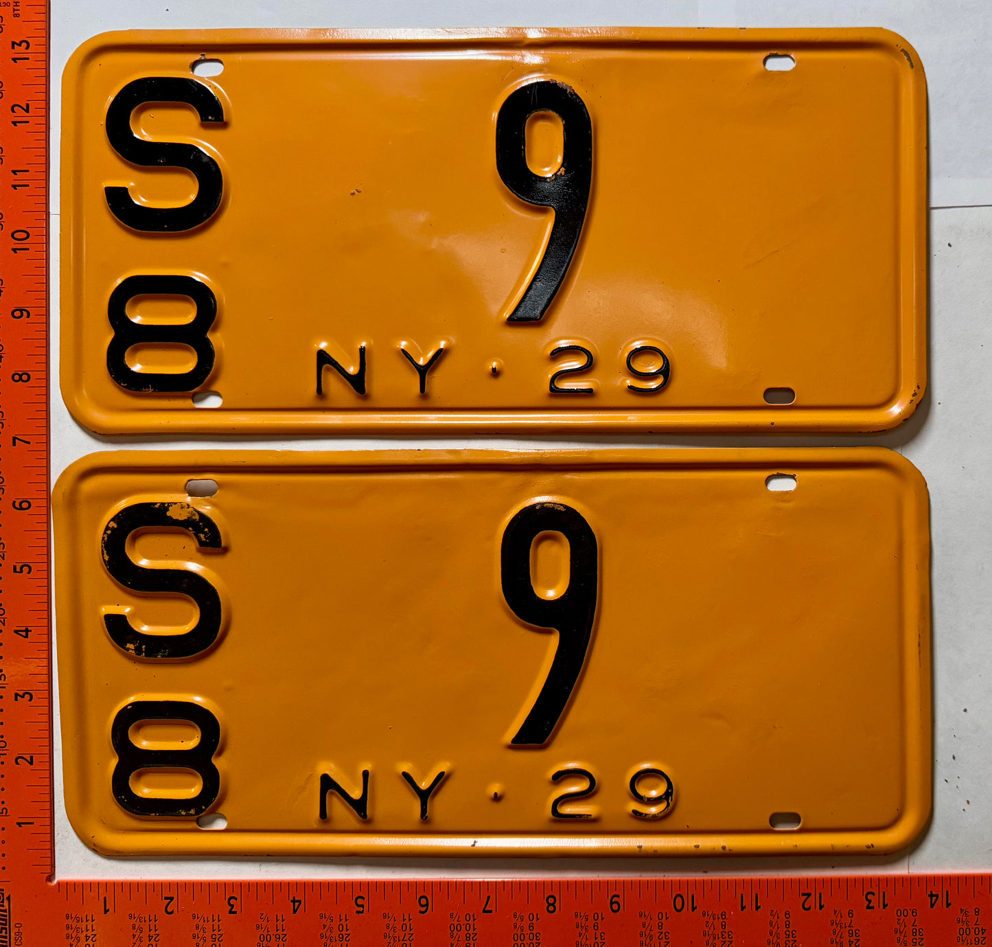 1929 New York #S/8 9 Passenger License Plate Pair (Repaint)