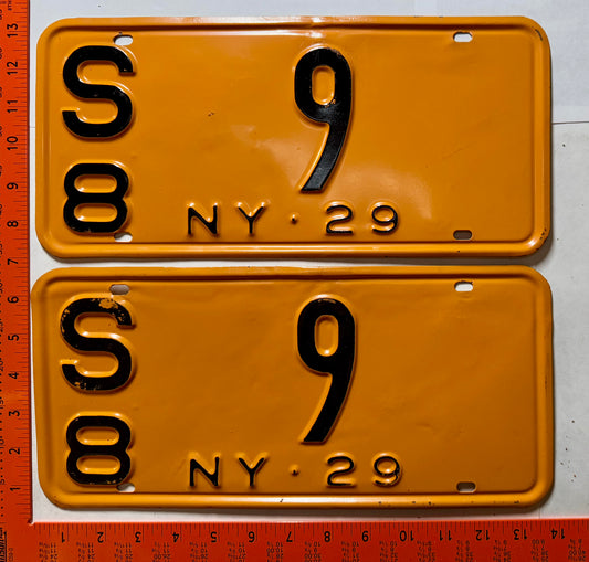 1929 New York #S/8 9 Passenger License Plate Pair (Repaint)