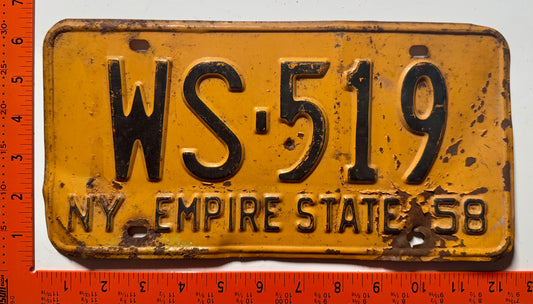 1958 New York #WS-519 Passenger License Plate